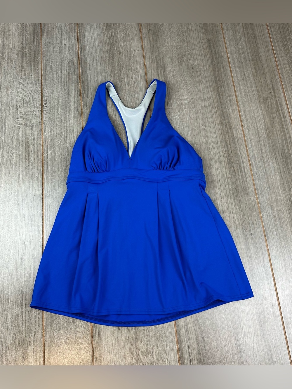 Lands End Racer Back Tankini Swimsuit Top Womens 4 Padded Modest Blue